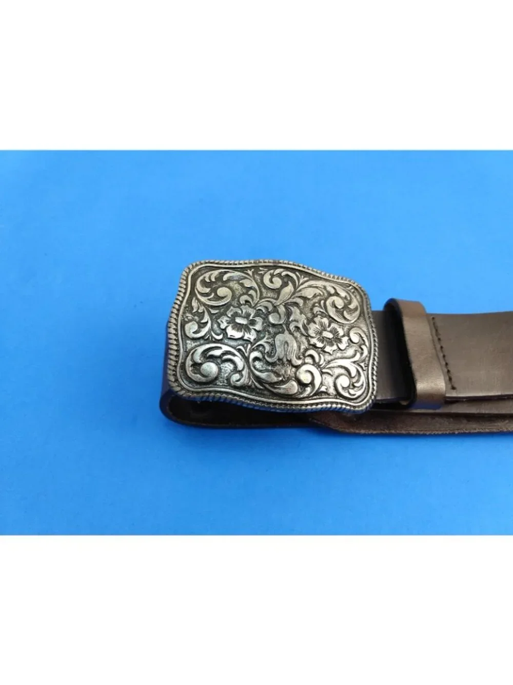 Women's Topfer Brown Pressed Leather Belt Ornate Buckle Western Size 95